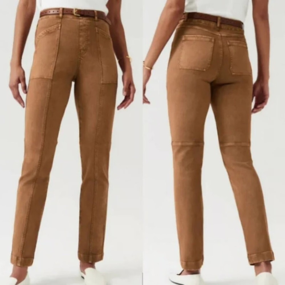 SPANX Stretch Twill Pants Sz S Brown Pull On Straight Leg Shaping NWT Casual‎